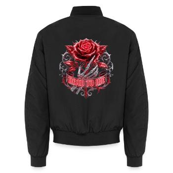 Dead To Me - Y2K Liquid Chrome Rose Skeleton Hand  - Unisex Bomberjacke - Schwarz - Hinten - AI Model Male 185 light (185cm)
