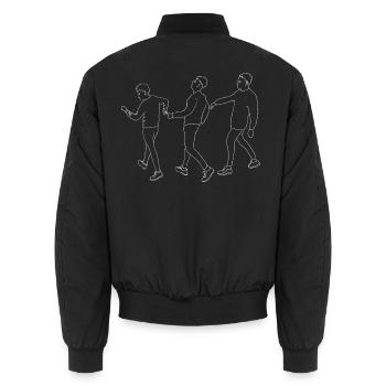 Drei Männer fortbewegend tanzend - Line Art - Unisex Bomberjacke - Schwarz - Hinten - AI Model Male 185 light (185cm)