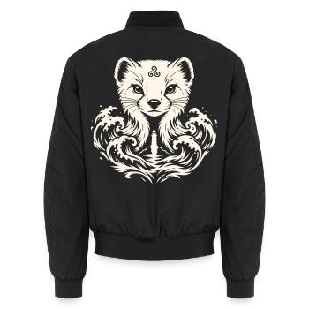 Ein Erminig – bretonischer Hermelin und Wellen - Unisex Bomberjacke - Schwarz - Hinten - AI Model Male 185 light (185cm)