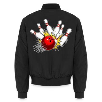 Bowling Strike – Kugel trifft alle Pins - Unisex Bomberjacke - Schwarz - Hinten - AI Model Male 185 light (185cm)