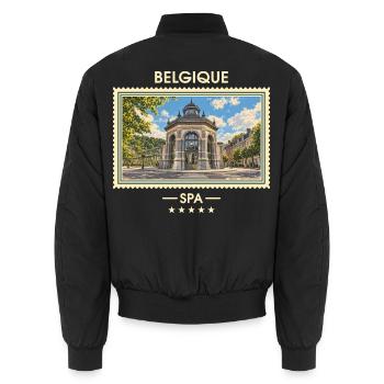 Belgien Spa Vintage Reisemarke - Unisex Bomberjacke - Schwarz - Hinten - AI Model Male 185 light (185cm)