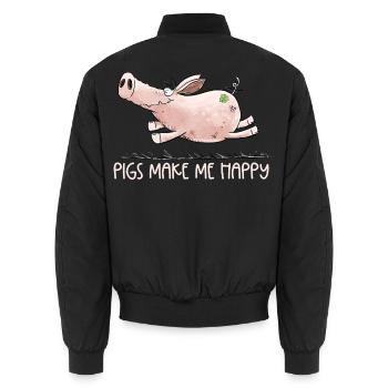 Lustiges Schwein Pigs Make Me Happy Schweinemotiv - Unisex Bomberjacke - Schwarz - Hinten - AI Model Male 185 light (185cm)