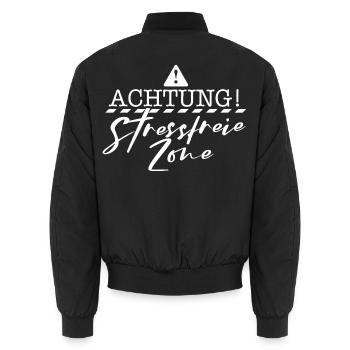 Achtung Stressfreie Zone Lustig sarkasmus Spruch  - Unisex Bomberjacke - Schwarz - Hinten - AI Model Male 185 light (185cm)
