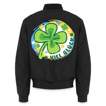 Viel Glück – Kleeblatt - bunter Glücksbringer - Unisex Bomberjacke - Schwarz - Hinten - AI Model Male 185 light (185cm)