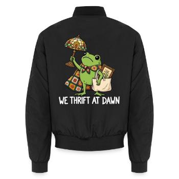 Thrift at Dawn: Froggy Chic - Unisex Bomberjacke - Schwarz - Hinten - AI Model Male 185 light (185cm)