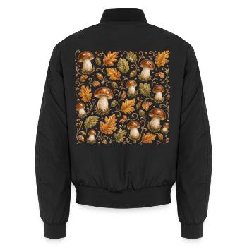 Pilze Steinpilz Muster Herbst Wald Botanisch Natur - Unisex Bomberjacke - Schwarz - Hinten - AI Model Male 185 light (185cm)