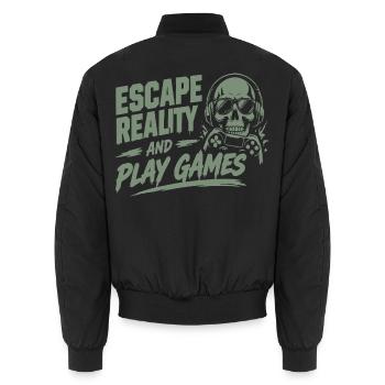 Escape Reality and Play Games - Gamer Sprüche - Unisex Bomberjacke - Schwarz - Hinten - AI Model Male 185 light (185cm)