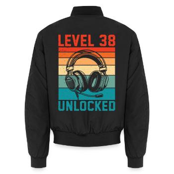 38. Geburtstag Level 38 unlocked - Unisex Bomberjacke - Schwarz - Hinten - AI Model Male 185 light (185cm)