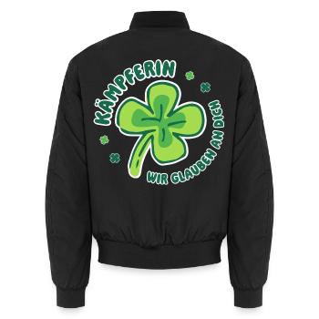 Kämpferin – Wir glauben an dich - Mutmacher - Unisex Bomberjacke - Schwarz - Hinten - AI Model Male 185 light (185cm)