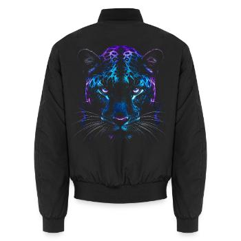Blauer Lila-Wolkenleopard – Panther - Unisex Bomberjacke - Schwarz - Hinten - AI Model Male 185 light (185cm)