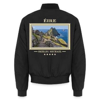 Irland Skellig Michael Vintage Reisemarke - Unisex Bomberjacke - Schwarz - Hinten - AI Model Male 185 light (185cm)