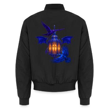 Blaues Lanternenlicht mit Raben - Unisex Bomberjacke - Schwarz - Hinten - AI Model Male 185 light (185cm)
