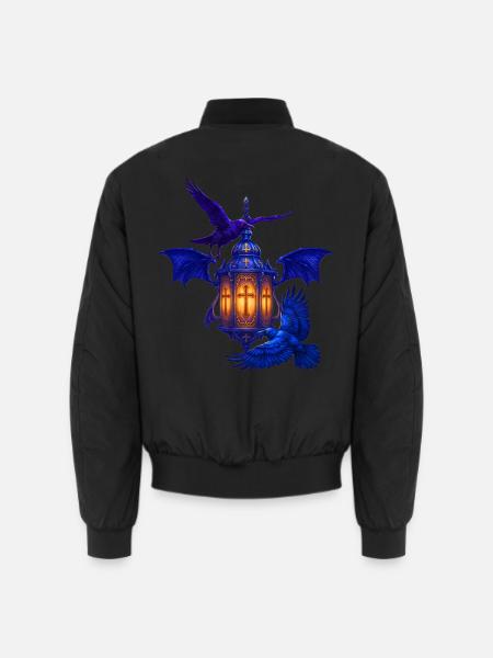 Blaues Lanternenlicht mit Raben - Unisex Bomberjacke - Schwarz