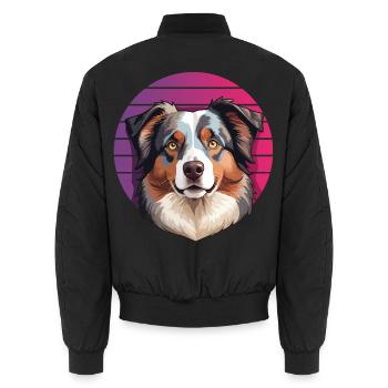 Australian Shepherd - Mein treuer Aussie - Unisex Bomberjacke - Schwarz - Hinten - AI Model Male 185 light (185cm)