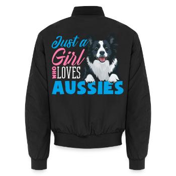 Australian Shepherd - Mein treuer Aussie - Unisex Bomberjacke - Schwarz - Hinten - AI Model Male 185 light (185cm)