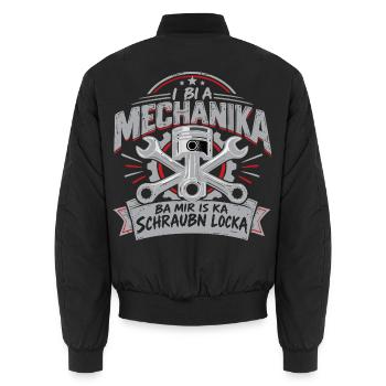 i bi a Mechanika - ba mir is ka Schraubn locka - Unisex Bomberjacke - Schwarz - Hinten - AI Model Male 185 light (185cm)