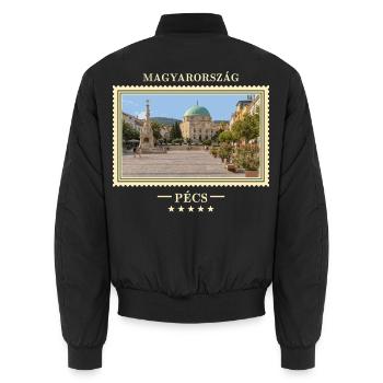 Ungarn Pécs Vintage Reisemarke - Unisex Bomberjacke - Schwarz - Hinten - AI Model Male 185 light (185cm)