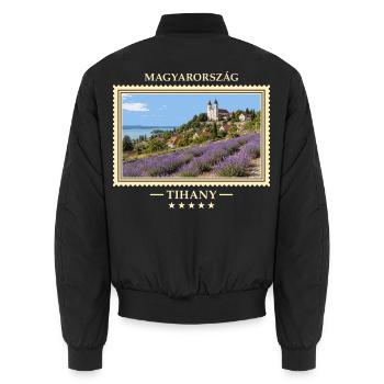 Ungarn Tihany Vintage Reisemarke - Unisex Bomberjacke - Schwarz - Hinten - AI Model Male 185 light (185cm)