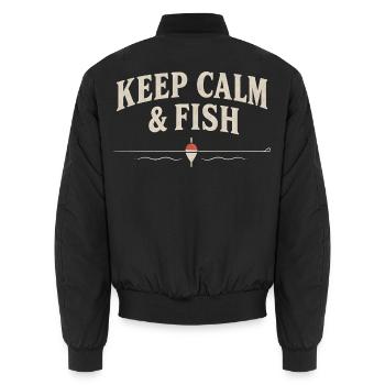 Keep Calm and Fish – lustiges Angelshirt – Angler - Unisex Bomberjacke - Schwarz - Hinten - AI Model Male 185 light (185cm)