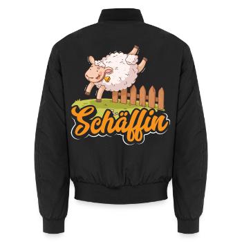 Springendes Schaf Motiv Schäffin Chef - Unisex Bomberjacke - Schwarz - Hinten - AI Model Male 185 light (185cm)