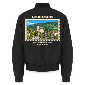 Liechtenstein Mauren Vintage Reisemarke - Unisex Bomberjacke - Schwarz - Hinten - AI Model Male 185 light (185cm)