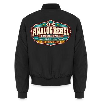 ROCK STAMP GESELLSCHAFT | Analog Rebel - Unisex Bomberjacke - Schwarz - Hinten - AI Model Male 185 light (185cm)