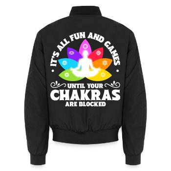 Chakra Blockade - Unisex Bomberjacke - Schwarz - Hinten - AI Model Male 185 light (185cm)