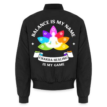 Chakra Balance - Heilung ist mein Weg - Unisex Bomberjacke - Schwarz - Hinten - AI Model Male 185 light (185cm)