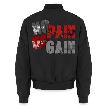 No Pan No Gain Distressed Typografie - Unisex Bomberjacke - Schwarz - Hinten - AI Model Male 185 light (185cm)