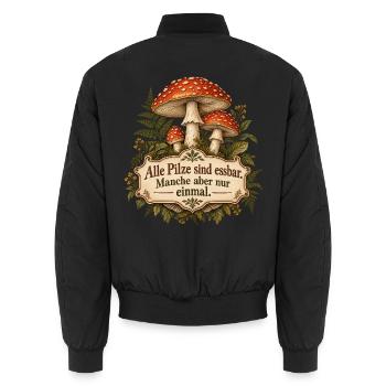Pilzsammler Spruch Fliegenpilz - Unisex Bomberjacke - Schwarz - Hinten - AI Model Male 185 light (185cm)