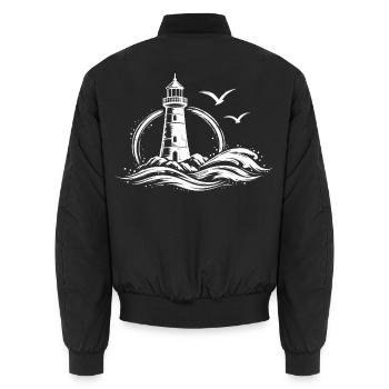 Leuchtturm über tosenden Wellen - Unisex Bomberjacke - Schwarz - Hinten - AI Model Male 185 light (185cm)