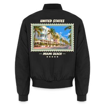 Vereinigte Staaten Miami Beach Vintage Reisemarke - Unisex Bomberjacke - Schwarz - Hinten - AI Model Male 185 light (185cm)