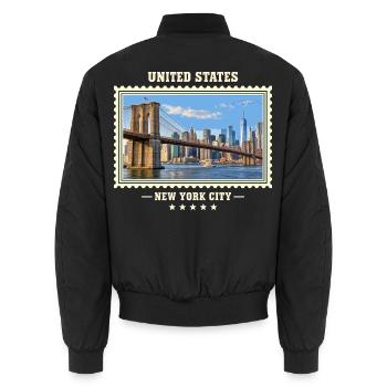 Vereinigte Staaten New York City Vintage Marke - Unisex Bomberjacke - Schwarz - Hinten - AI Model Male 185 light (185cm)