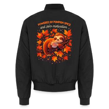 Müdes Faultier: Powered by Pumpkin Spice & PSL - Unisex Bomberjacke - Schwarz - Hinten - AI Model Male 185 light (185cm)