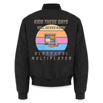 90s Gaming - Oldschool Multiplayer - Screencheat - Unisex Bomberjacke - Schwarz - Hinten - AI Model Male 185 light (185cm)