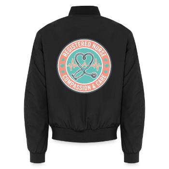 Herzabzeichen mit Stethoskop für registrierte Krankenschwestern - Unisex Bomberjacke - Schwarz - Hinten - AI Model Male 185 light (185cm)