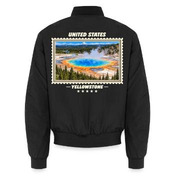 Vereinigte Staaten Yellowstone Vintage Reisemarke - Unisex Bomberjacke - Schwarz - Hinten - AI Model Male 185 light (185cm)