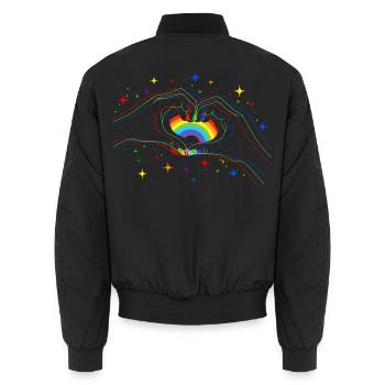 CSD LGBT Hände formen Regenbogen Herz Pride - Unisex Bomberjacke - Schwarz - Hinten - AI Model Male 185 light (185cm)
