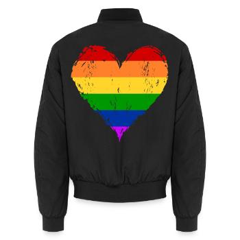 Regenbogen Herz used - Unisex Bomberjacke - Schwarz - Hinten - AI Model Male 185 light (185cm)