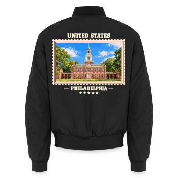 Vereinigte Staaten Philadelphia Vintage Reisemarke - Unisex Bomberjacke - Schwarz - Hinten - AI Model Male 185 light (185cm)