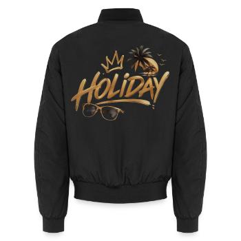 Golden Holiday Script mit Palm Sunset - Unisex Bomberjacke - Schwarz - Hinten - AI Model Male 185 light (185cm)