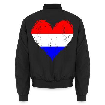 Holland Flagge Herz used - Unisex Bomberjacke - Schwarz - Hinten - AI Model Male 185 light (185cm)