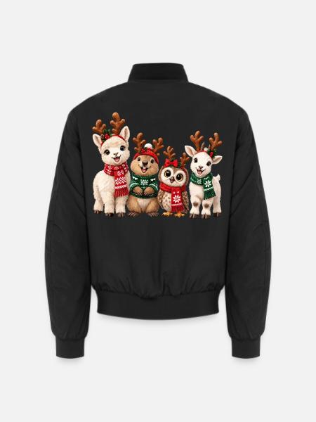 Lustige Weihnachtstiere mit Rentiergeweih - Unisex Bomberjacke - Schwarz