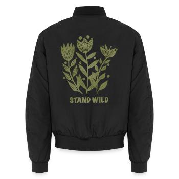Stand Wild Botanical Print - Unisex Bomberjacke - Schwarz - Hinten - AI Model Male 185 light (185cm)