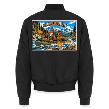 Abenteuer-Kajakfahren – Fuchs und Deutsche Schäferhund - Unisex Bomberjacke - Schwarz - Hinten - AI Model Male 185 light (185cm)