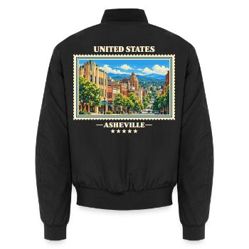 Vereinigte Staaten Asheville Vintage Reisemarke - Unisex Bomberjacke - Schwarz - Hinten - AI Model Male 185 light (185cm)