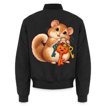 Süße Haselmaus mit Kürbis-Schlüssel - Unisex Bomberjacke - Schwarz - Hinten - AI Model Male 185 light (185cm)