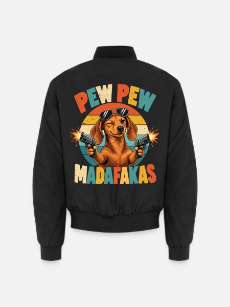 Pew Pew Dackel Retro Humor - Unisex Bomberjacke - Schwarz