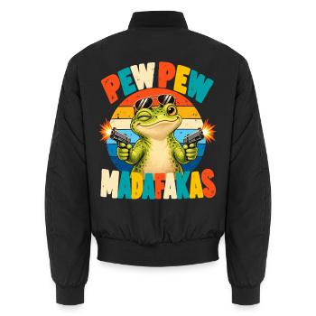 Pew Pew Frosch Retro Humor - Unisex Bomberjacke - Schwarz - Hinten - AI Model Male 185 light (185cm)