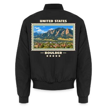 Vereinigte Staaten Boulder Vintage Reisemarke - Unisex Bomberjacke - Schwarz - Hinten - AI Model Male 185 light (185cm)